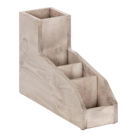 Cal Mil Aspen Section Gray Washed Pine Wood Tea Condiment Organizer