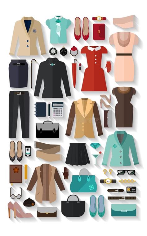 Fashionable Women Clothes Icons Flat Set Stock Vector Illustration Of