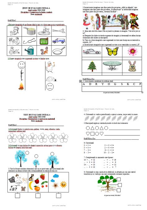 Teste De Evaluare Inițială Clr și Mem Clasa I Materiale