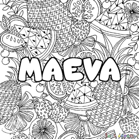 Coloriage prénom MAEVA décor Mandala fruits Sans Dépasser