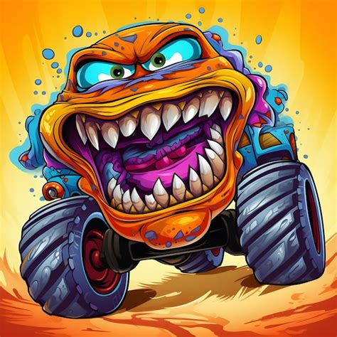 Comique Personnage De Dessin Anim Monster Truck Avec Un Moteur