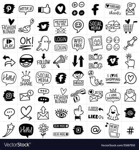 Hand Drawn Social Media Icon Set Royalty Free Vector Image