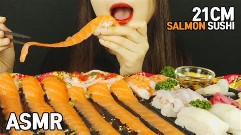 Asmr 21cm Long Salmon Sushi 롱 연어초밥 Eating Sounds Mukbang Real Sounds