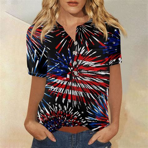 Dengdeng 4th Of July Tee Shirts For Women Short Sleeve Casual Independence Day Usa Flag Print T