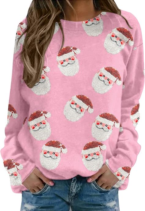 Weihnachtspullover Damen Sweatshirt Rundhals Weihnachtspulli Pullover