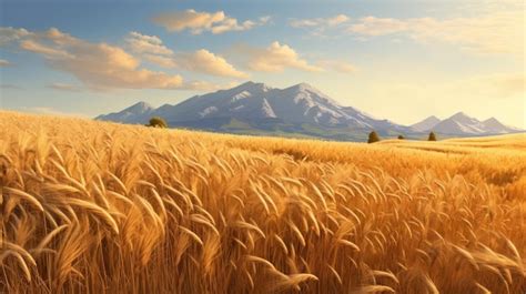 Premium AI Image | Golden Wheat Field And Majestic Mountains Wallpaper