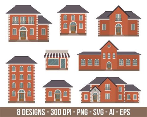 Brick House Building Clipart Set. Digital Images or Vector Graphics for ...