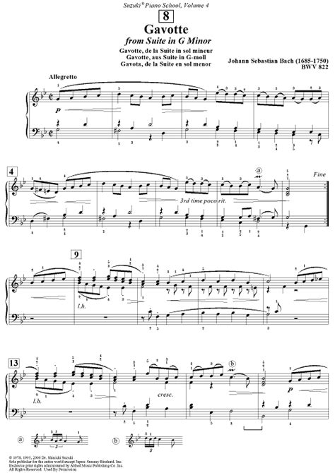 Gavotte From Suite In G Minor Bwv 822 Sheet Music For Piano Sheet