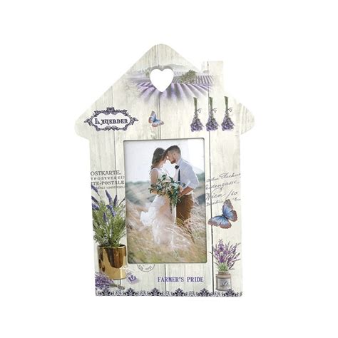 Rama Foto Din Lemn In Forma De Casa Cu Flori De Lavanda M3 20x28 Cm