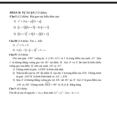 PHẦN II TỰ LUẬN 7 0 điểm Câu I 1 5 điểm Rút gọn các biểu thức sau