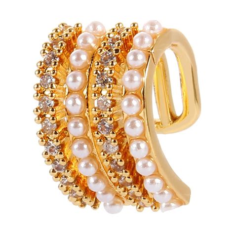 Multilayer Pearl Earrings Cold Wind Copper Inlaid Zircon Non Hole Ear