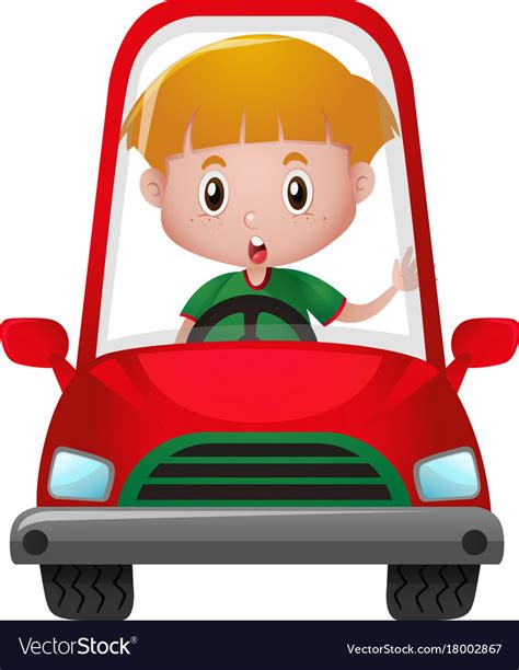 Little boy driving in red car Royalty Free Vector Image