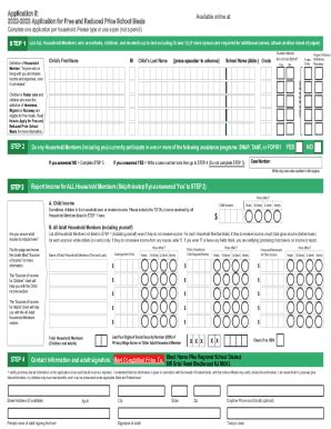 Fillable Online Free And Reduced Price Meal Application And Income