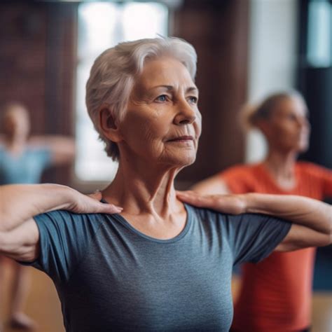 Uma mulher mais velha está fazendo exercícios de alongamento os