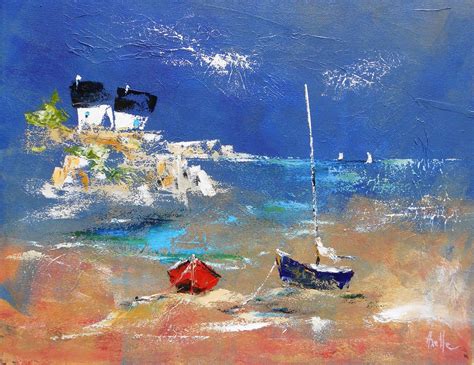 Tableau Stylis De Deux Barques Sur Une Plage Bretonne Peintures Par