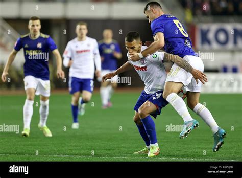 Dino Mikanovic of Hajduk Split and Amer Gojak of Dinamo Zagreb during the HT First League match ...