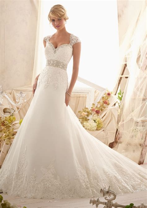 Crystal Beaded Embroidery And Alençon Lace Appliqués On Net With Wide Hemline Morilee Bridal