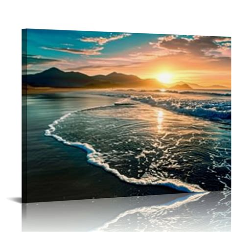 Canflashion Beach Themed Wall Art Canvas Ocean Sunrise Wall Decor