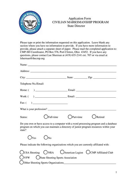 Fillable Online Thecmp Application Form CIVILIAN MARKSMANSHIP PROGRAM