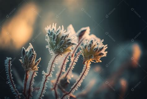 Algumas Lindas Plantas Congeladas De Ervas Daninhas Cobertas De