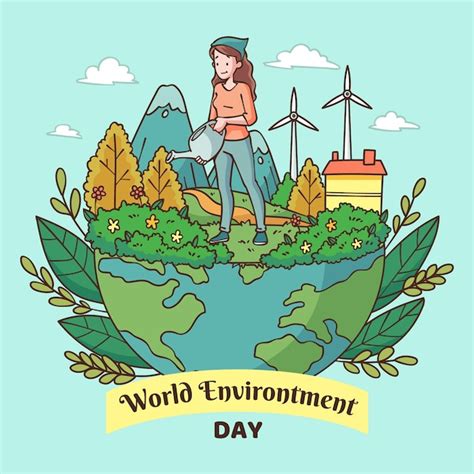 Ilustra O Desenhada M O Para O Dia Do Meio Ambiente Mundial Vetor