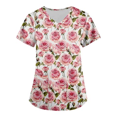 EHTMSAK Floral Scrubs For Women Set With Jacket Flowers Casual With