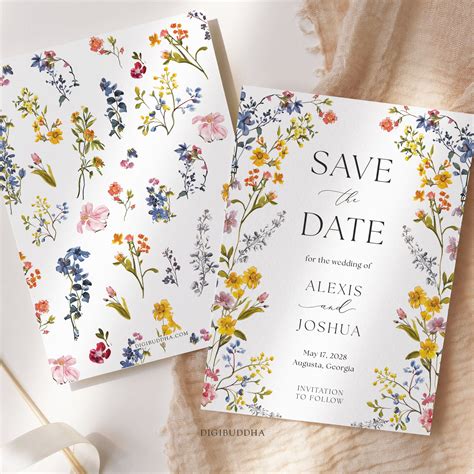 Boho Wildflower Save The Date Cards Whimsical Wildflower Save The Date