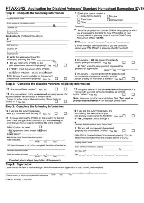 Form Ptax 342 Application For Disabled Veterans Standard Homestead