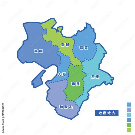 日本の地域図・日本地図 近畿地方 雨の日カラーで色分けしてみた Stock ベクター Adobe Stock