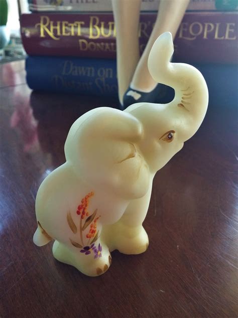 Vintage Fenton Signed Custard Glass Burmese Elephant Etsy Glass Art Hand Painted Fenton