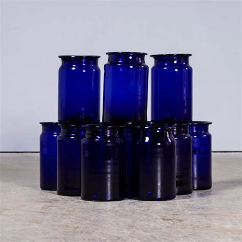 Cobalt Blue Glass Jar Mid Height Vase Mouth Blown