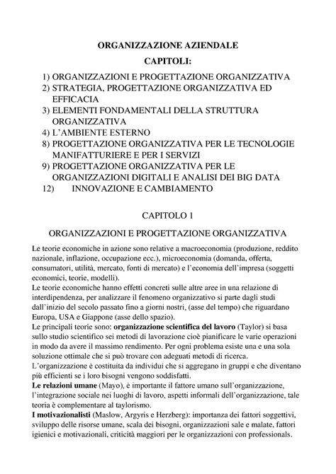 Riassunto Organizzazione Aziendale Organizzazione Aziendale Capitoli