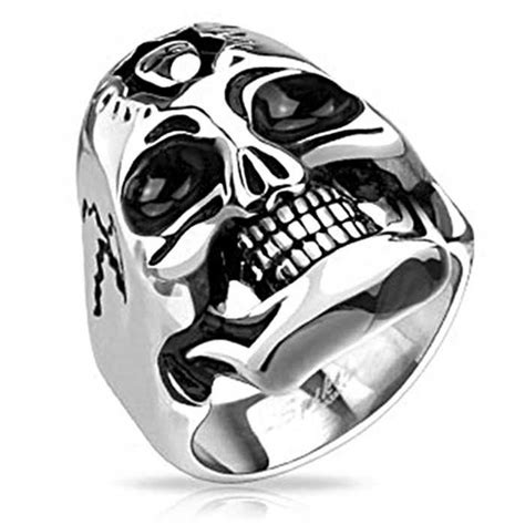 Grosse bague homme acier inoxydable tête de mort biker gothique tribal