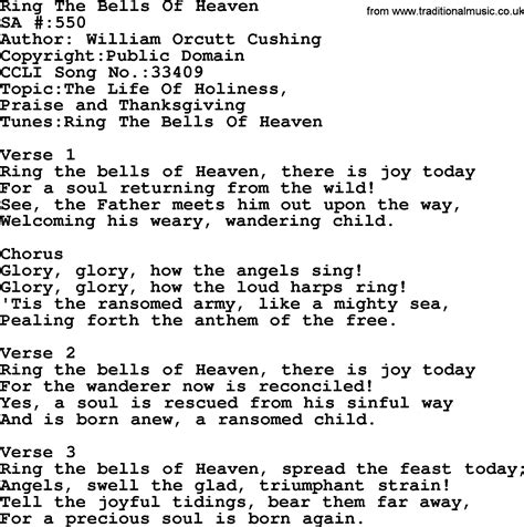 Salvation Army Hymnal Song Ring The Bells Of Heaven With Lyrics And Pdf