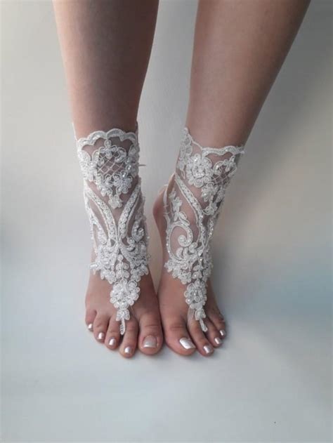 Ivory Barefoot Sandals Bridal Shoes Lace Sandals Wedding Anklet