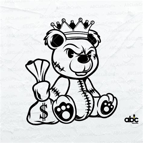 Teddy Bear King Money Bag Svg File Scar Face Bandage Rich Savage Hip