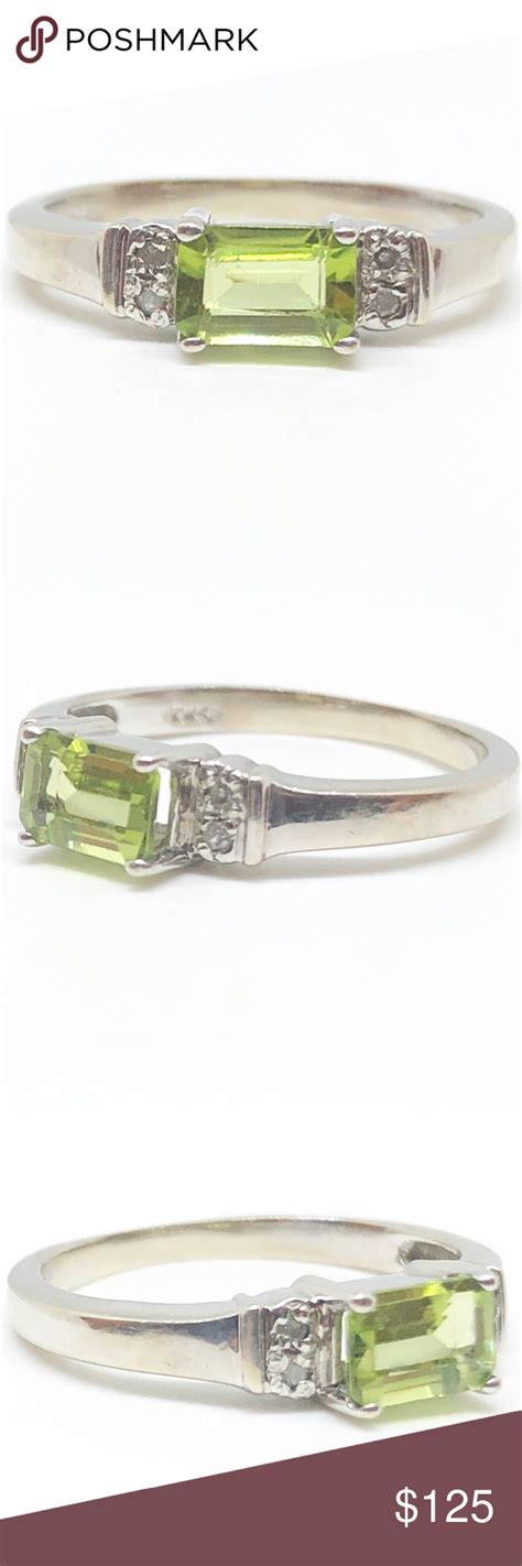 Sold 10k White Gold Genuine Peridot Diamond Ring Womens Jewelry Rings