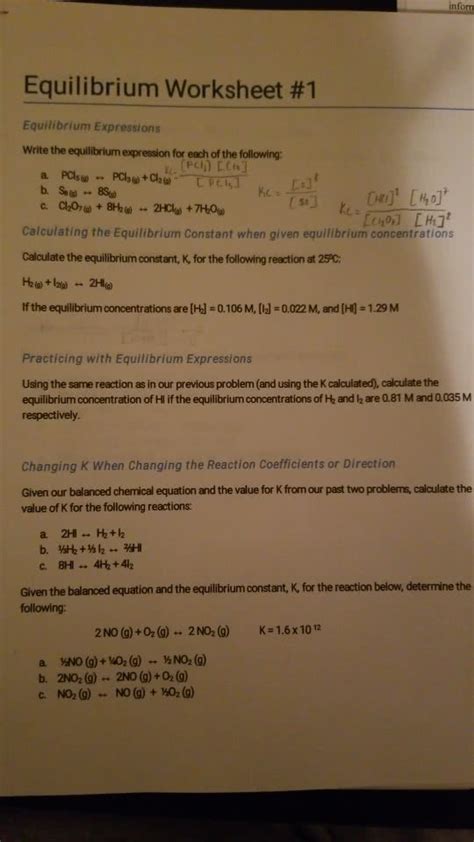 Oneclass Equilibrium Worksheet Equilibrium Expressions Write