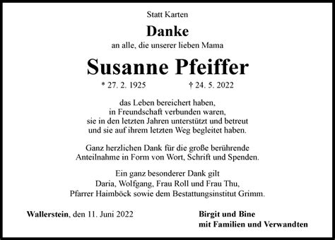 Traueranzeigen von Susanne Pfeiffer Allgäuer Zeitung