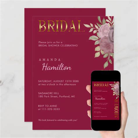 Elegant Burgundy And Gold Bridal Shower Invitation Zazzle