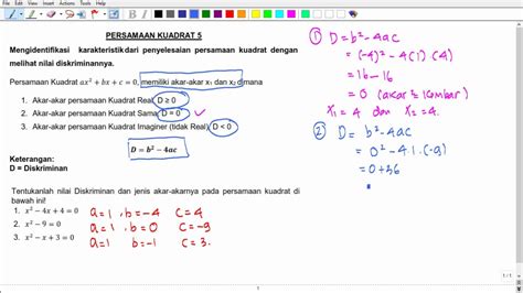 Mengidentifikasi Karakteristik Dari Penyelesaian Persamaan Kuadrat