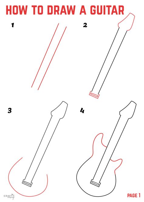 Easy Guitar Drawing Step By Step Tutorial Crafty Morning