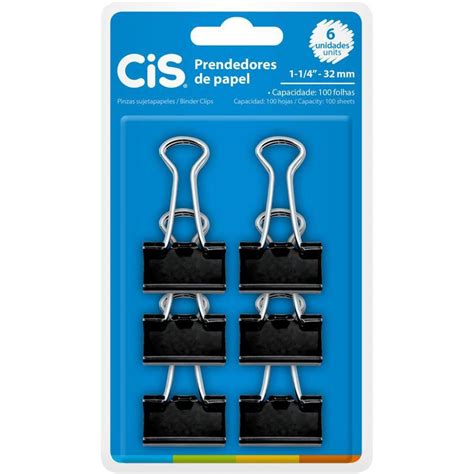 Prendedor De Papel Cis Binder Mm Preto Sertic Prendedor De