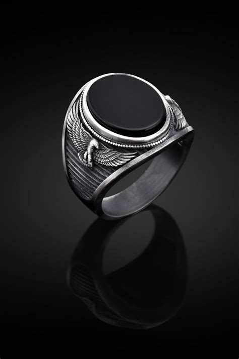 Silver Eagle Onyx Nen S Ring Black Onyx Signet Man Ring Oval Onyx