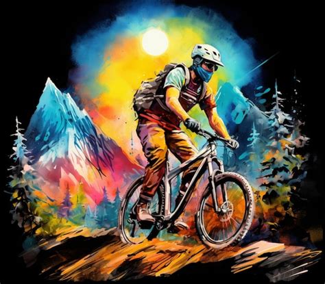 Premium Ai Image Painting Of A Man Riding A Mountain Bike On A Trail