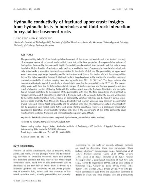 PDF Hydraulic Conductivity Of Fractured Upper Crust Insights From