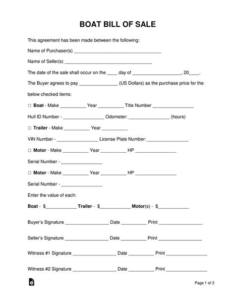 Vessel Bill Of Sale Form Pdf Word Bill Of Sale Template