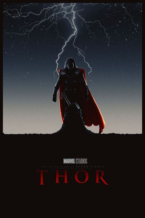 the movie poster for thor is shown with lightning in the sky behind it ...