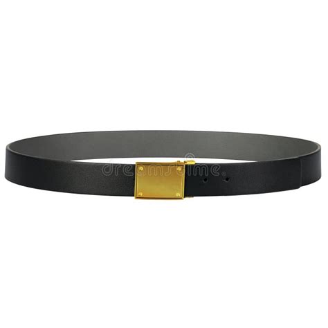 A Classic Black Leather Belt With A Shiny Gold Buckle Isolated On