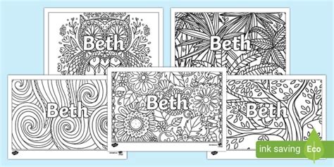 Free Beth Mindfulness Name Colouring Activity Twinkl